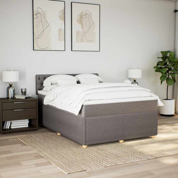 vidaXL Box spring postelja z vzmetnico taupe 160x200 cm blago