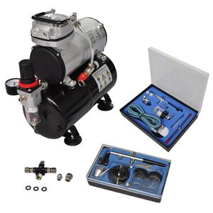 vidaXL Airbrush kompresor komplet z 2 pi&scaron;tolama