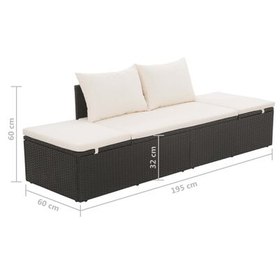 vidaXL Vrtna postelja poli ratan 195x60 cm črna