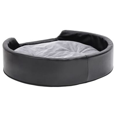 vidaXL Pasja postelja črna in siva 79x70x19 cm pliš in umetno usnje