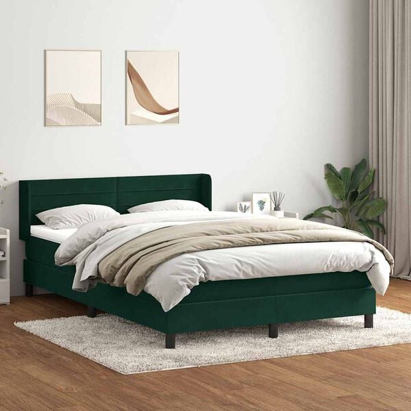 vidaXL Box spring postelja z vzmetnico temno zelena 160x210 cm žamet