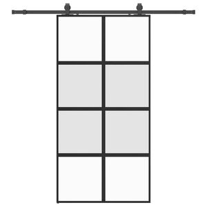 vidaXL Drsna vrata z opremo črna 102,5x205 cm kaljeno steklo