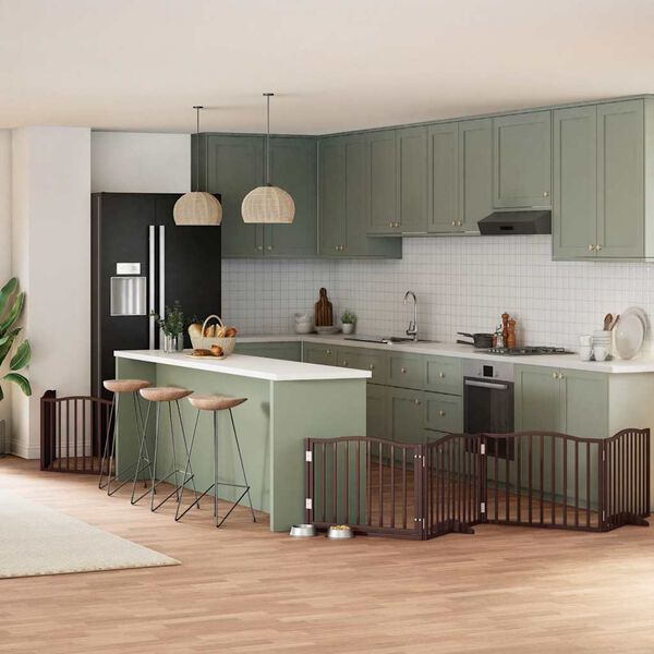 vidaXL Ograda za pse z vrati zložljiva 8 panelov rjava 640 cm les