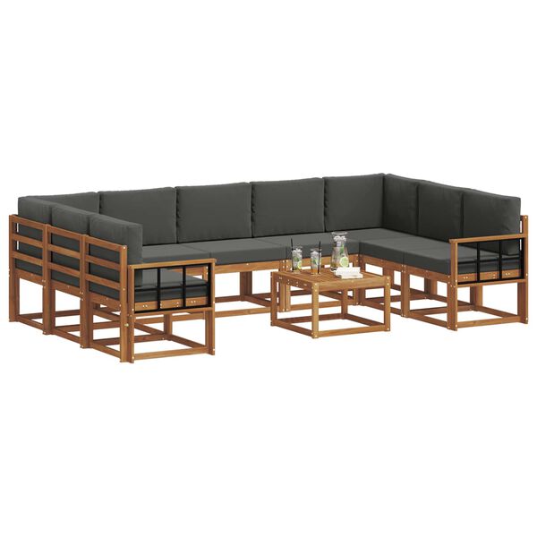 vidaXL Zunanja garnitura za sedenje 10 pcs Naravna in antracitna