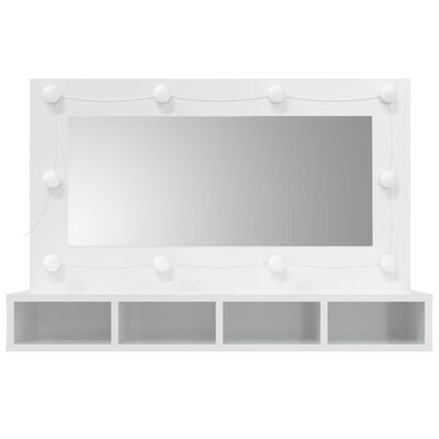 vidaXL Omarica z ogledalom in LED lučmi visok sijaj bela 90x31,5x62 cm