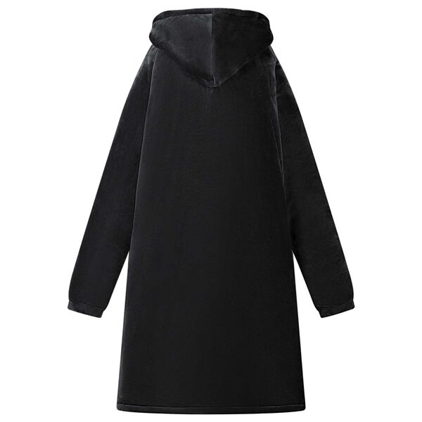 vidaXL Odeja s kapuco Črna L Flis in flanel