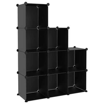 vidaXL Kockasta omarica za shranjevanje z 9 kockami črn PP