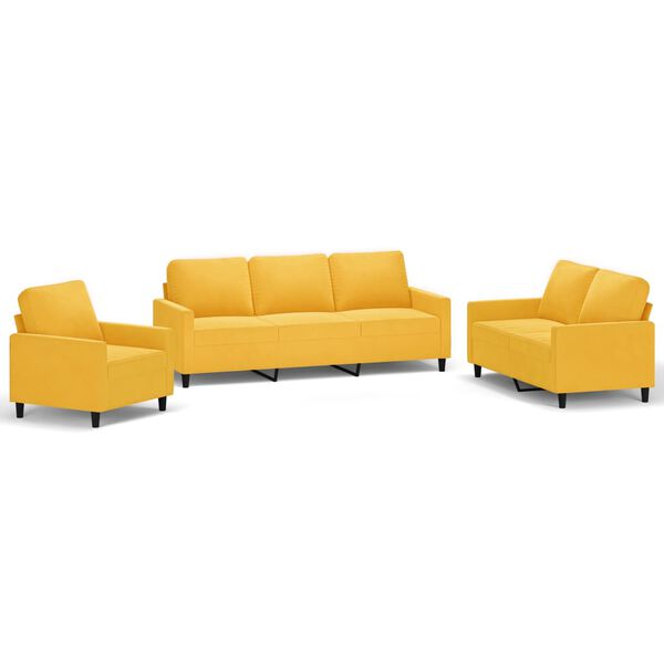vidaXL Sedežna garnitura 3-delna z blazinami rumen žamet