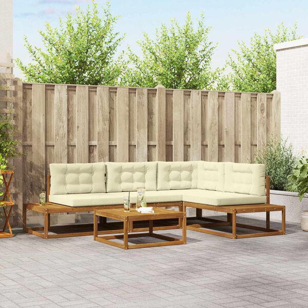 vidaXL Zunanja garnitura za sedenje 5 Kos Naravna in smetana