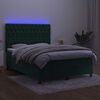 vidaXL Box spring postelja z vzmetnico LED tem. zelena 140x190cm žamet