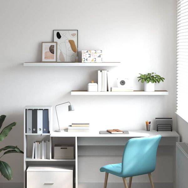 vidaXL Stenske police 2 kosa barva hrasta in bela 120x23,5x3,8 cm MDF