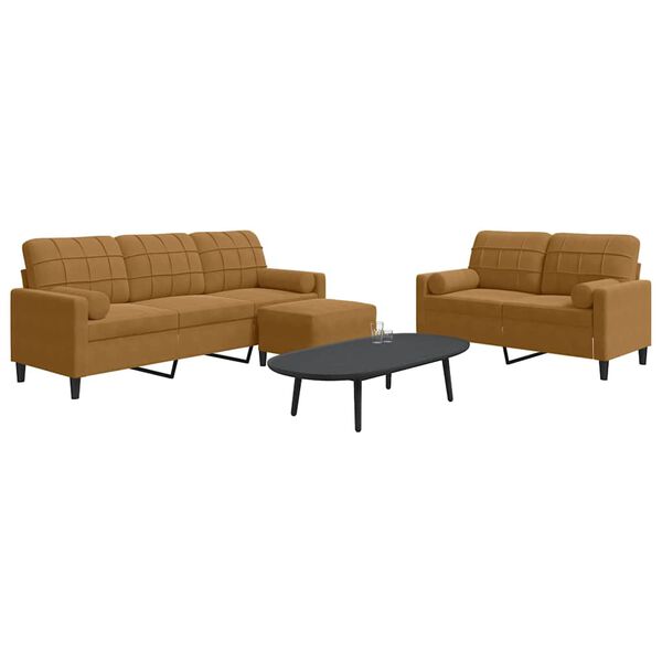 vidaXL Sedežna garnitura 3-delna z blazinami rjav žamet