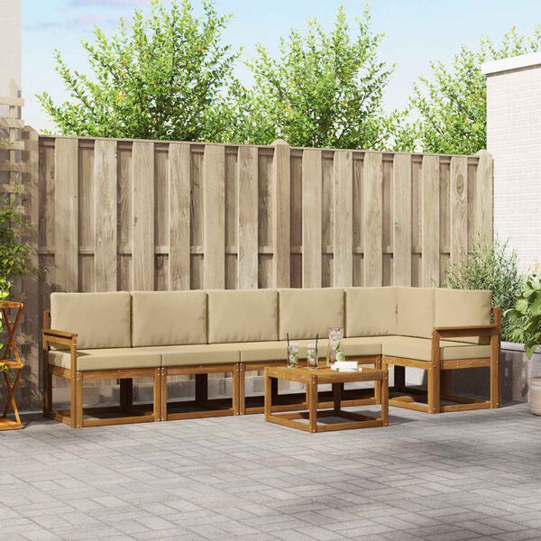 vidaXL Zunanja garnitura za sedenje z blazino 7 pcs Naravna in bež