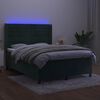 vidaXL Box spring postelja z vzmetnico LED tem. zelena 140x190cm žamet