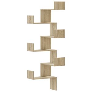 vidaXL Stenska kotna polica sonoma hrast 45x45x147 cm inženirski les