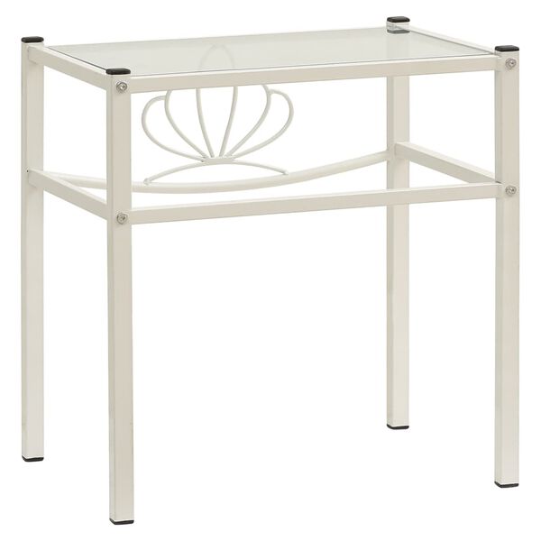 vidaXL Nočna omarica bela in prozorna 42,5x33x44,5 cm kovina in steklo