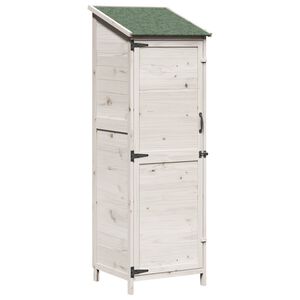 vidaXL Vrtno skladi&scaron;če s streho Bela 59,5 x 56 x 176,5 cm Trdna smreka