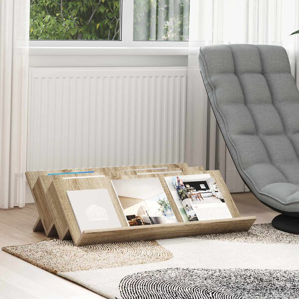 vidaXL Regal za revije Sonoma hrast 90 x 53 x 28,5 cm Konstruiran les