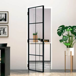 vidaXL Notranja vrata črna 76x201,5 cm kaljeno steklo & aluminij tanka