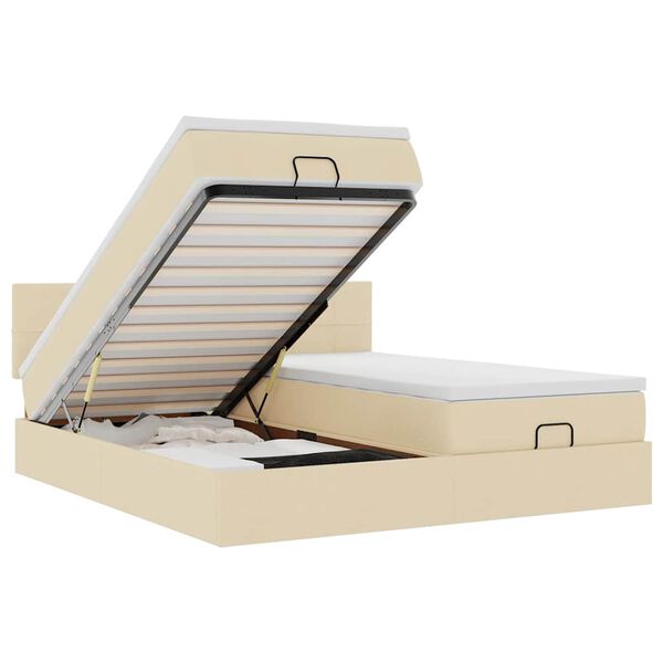 vidaXL Otomanski posteljni okvir z vzmetnicami krem 160x200 cm blago