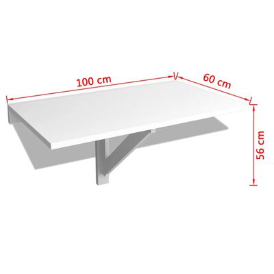 vidaXL Zložljiva stenska mizica bela 100x60 cm