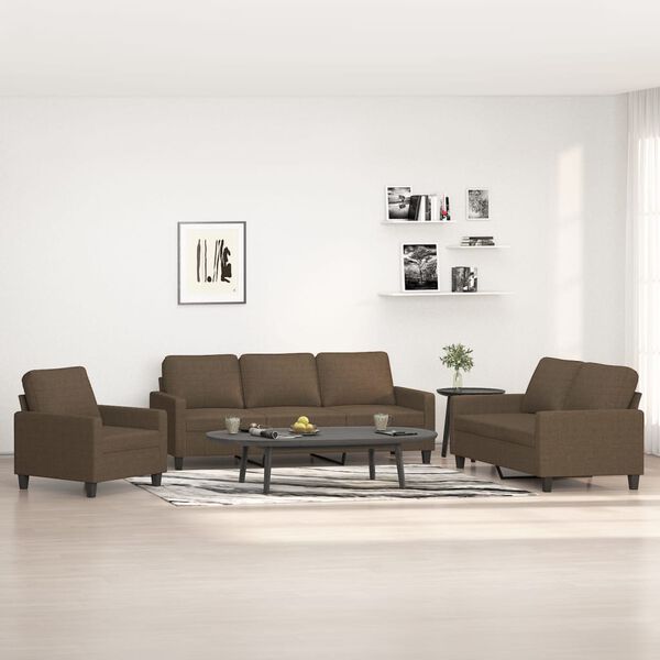 vidaXL Sedežna garnitura 3-delna z blazinami rjavo blago