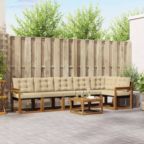 vidaXL Zunanja garnitura za sedenje z blazino 7 pcs Naravna in bež