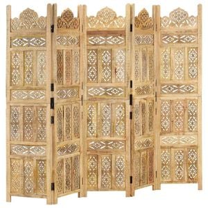 vidaXL Ročno izrezljan paravan 5-delni 200x165 cm trden mangov les