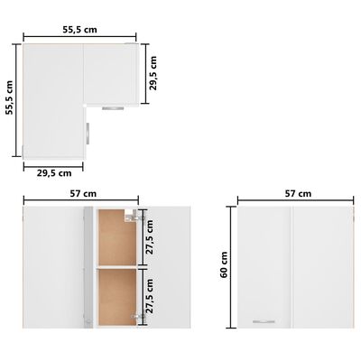vidaXL Viseča kotna omarica bela 57x57x60 cm iverna plošča