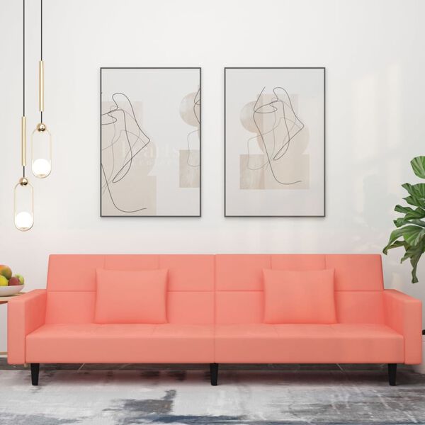 vidaXL Kavč dvosed z leži&scaron;čem in dvema blazinama roza žamet