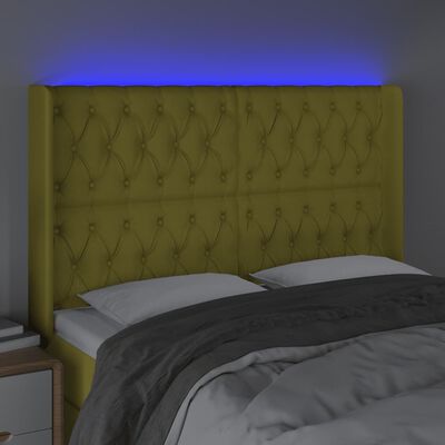 vidaXL LED posteljno vzglavje zeleno 147x16x118/128 cm blago