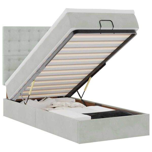 vidaXL Otomanski posteljni okvir z vzmetnicami siv 90x190cm žamet