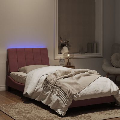 vidaXL Posteljni okvir z LED lučkami roza 80x200 cm žamet