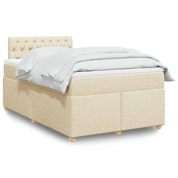 vidaXL Box spring postelja z vzmetnico krem 120x190 cm blago