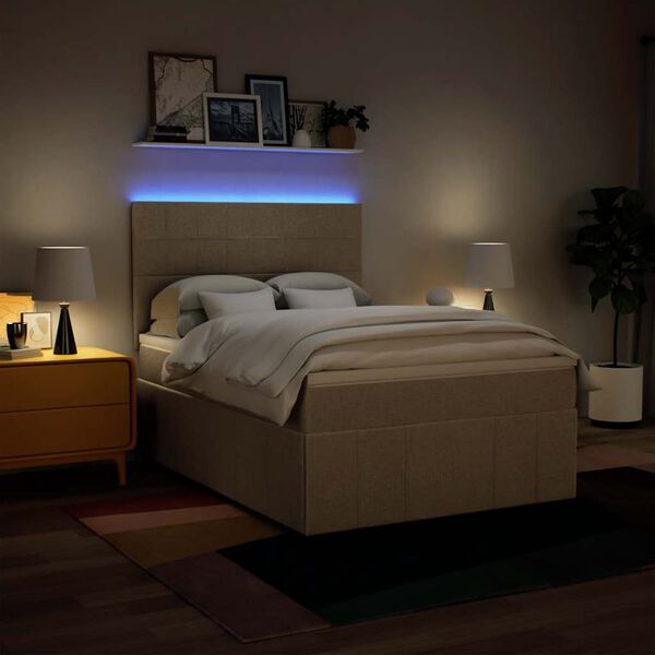 vidaXL Box spring postelja z vzmetnico krem 140x190 cm blago