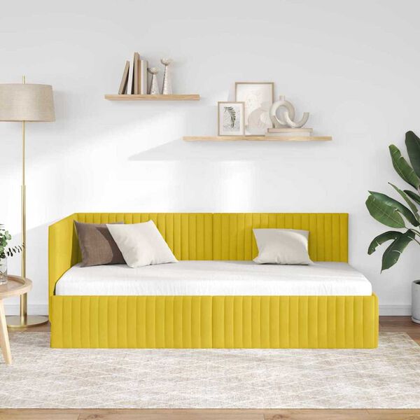 vidaXL Kotna postelja z vzglavjem Rumena 90 cm x 200 cm Žamet