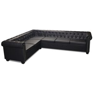 vidaXL Chesterfield kotna sedežna garnitura umetno usnje črna