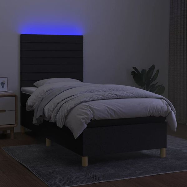 vidaXL Box spring postelja z vzmetnico LED črna 100x200 cm blago