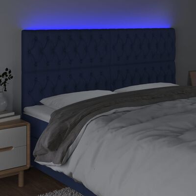 vidaXL LED posteljno vzglavje modro 200x7x118/128 cm blago