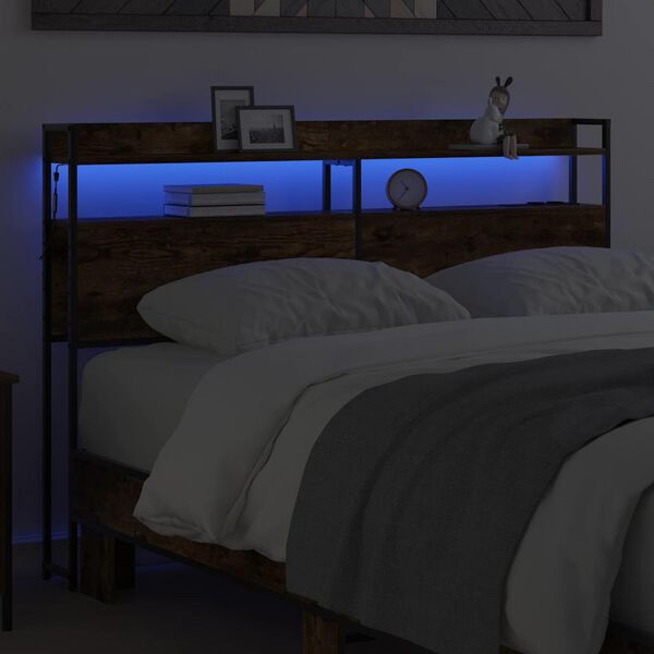 vidaXL Skladi&scaron;čni naslon Dimljeni hrast 135 cm Konstruiran les