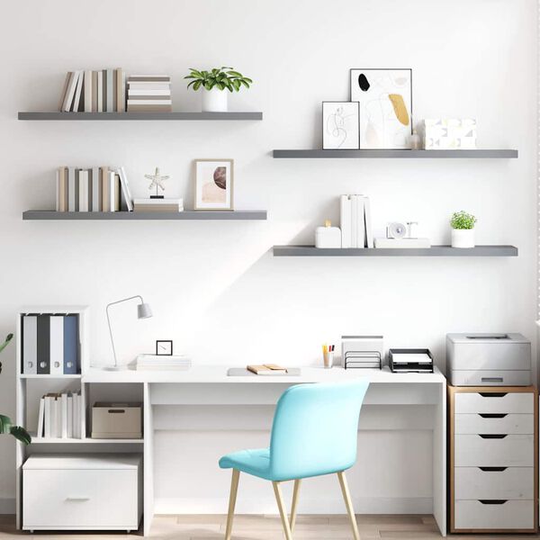 vidaXL Stenske police 4 kosi sive 120x23,5x3,8 cm MDF