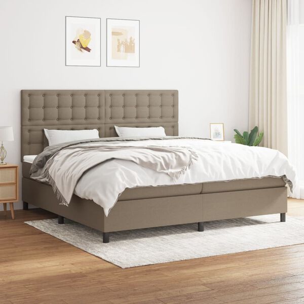 vidaXL Box spring postelja z vzmetnico taupe 200x200 cm blago