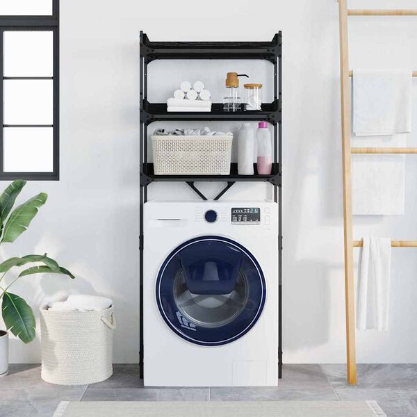 vidaXL Polica za pralni stroj Črn 0ak 67 x 25 x 163 cm Konstruiran les