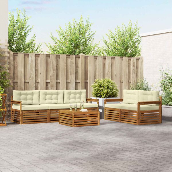 vidaXL Zunanja garnitura za sedenje z blazino 6 pcs Naravna in smetana