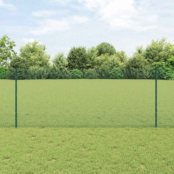 vidaXL Ograja s stebrom Zelena 1 x 25 m Jeklo