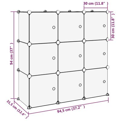 vidaXL Kockasta omarica za shranjevanje z 9 kockami in vrati prozorna