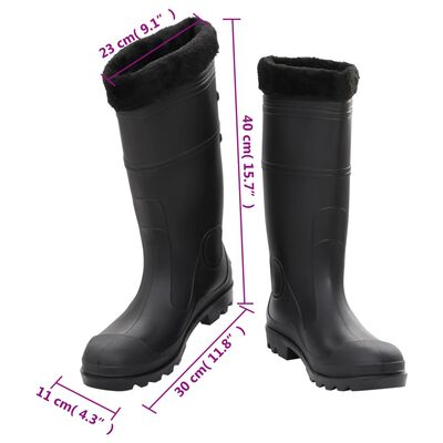 vidaXL Dežni škornji z odstranljivimi nogavicami črni velikost 44 PVC