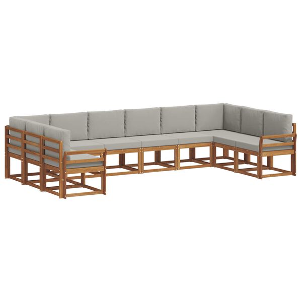 vidaXL Zunanja garnitura za sedenje 10 pcs Naravna in svetlo siva