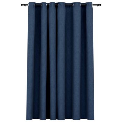 vidaXL Zatemnitvena zavesa z obročki videz platna modra 290x245 cm