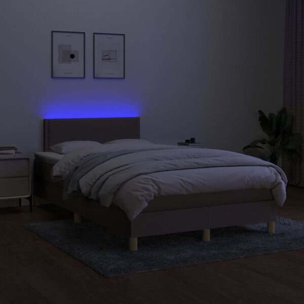 vidaXL Box spring postelja z vzmetnico LED taupe 120x200 cm blago